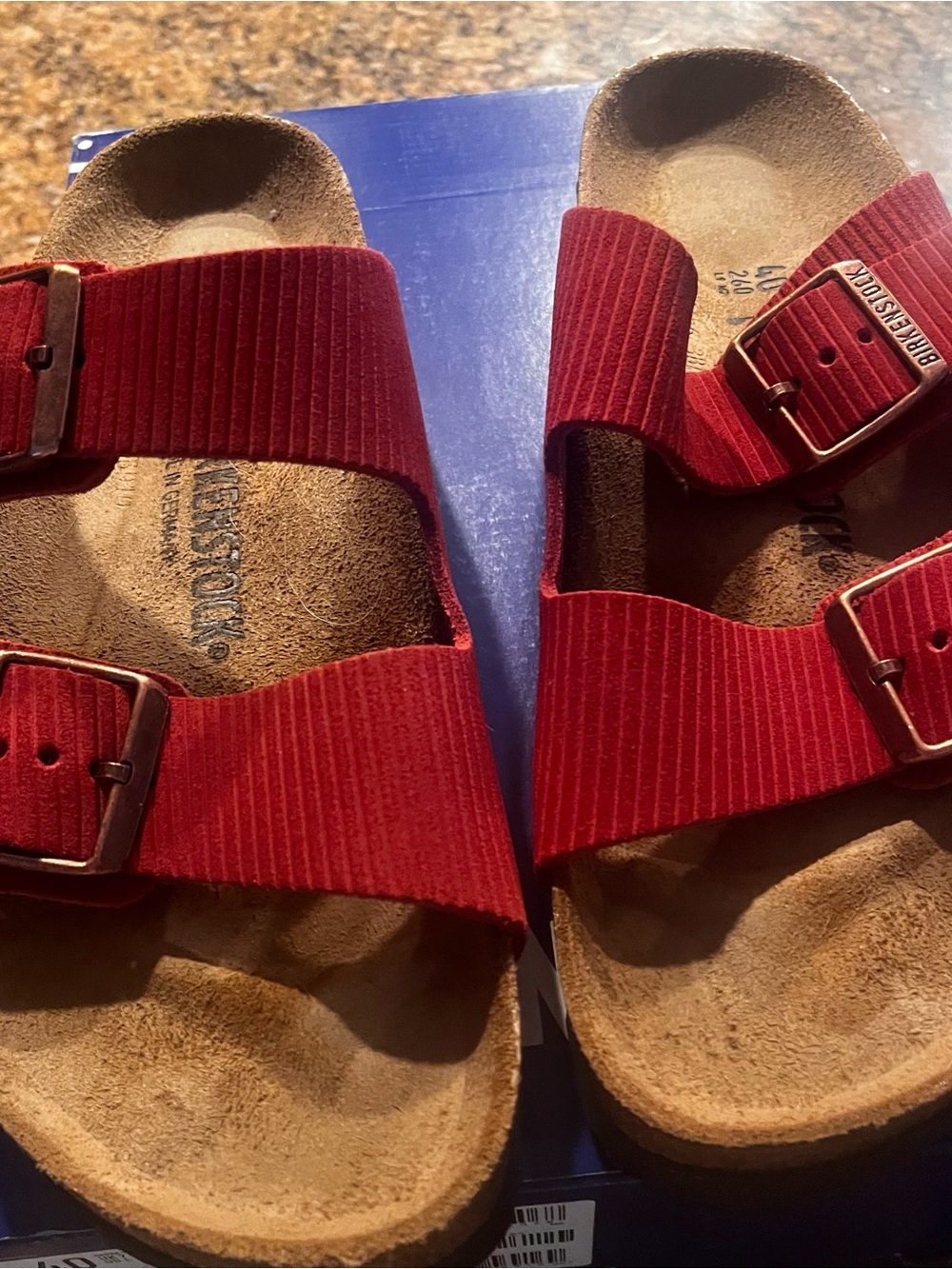 Birkenstock Red Ribbed Two-Strap Sandals - Picture 3 of 4